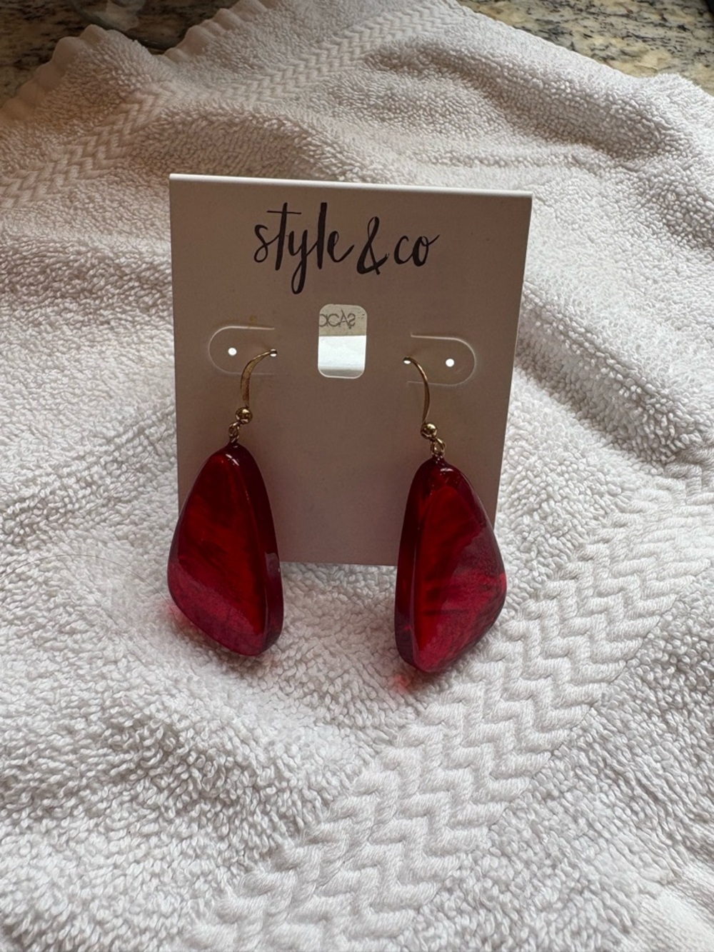 Macy's Red Teardrop Resin Dangle Earrings with Gold-Tone Hooks